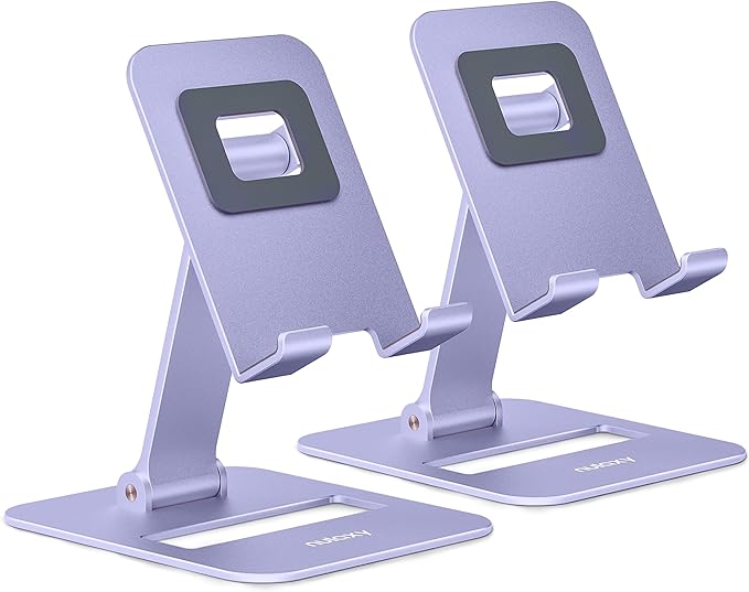 Nulaxy 2 Pack Dual Folding Cell Phone Stand, Fully Adjustable Phone Holder for Desk, Compatible with iPhone 16 15 14 13 12 11, Nintendo Switch, All Phones, Purple