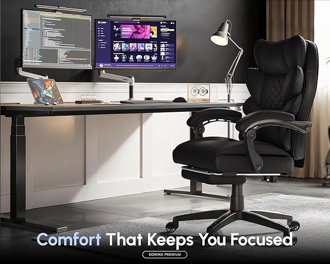 Dowinx Big and Tall Office Chair with Pocket Spring Cushion,High Back Computer Gaming Chairs with Linkage Armrests,Executive Desk Chairs with Footrest,Cloth-Black