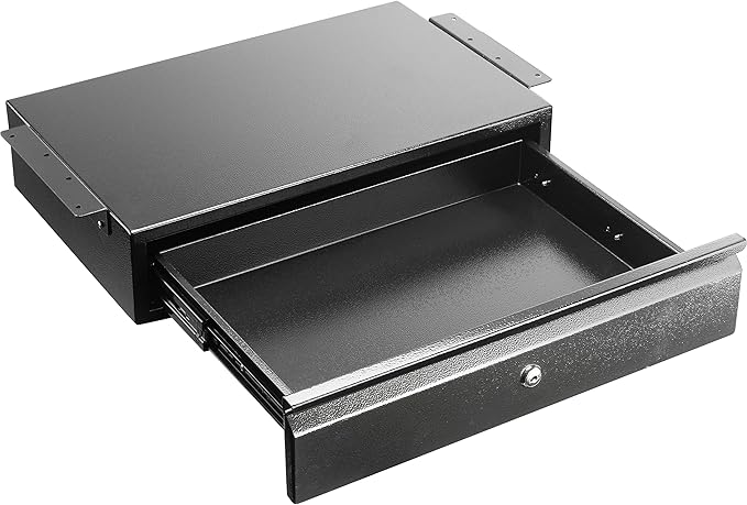 POCHAR 17.75" Steel Under Desk Drawer with Lock & Keys - Attachable Desk Drawer with Slide Out Attachment for Wooden Desks & Workstations - Locking Under Table Undermount Drawers for Home Office