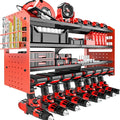 Power Tool Organizer Wall Mount, Metal Power Tool Storage Rack with Screwdriver Holder, Garage Tool Storage Shelves with Screwdriver Holder Plier Holder (Red, 8 Drills Holder)