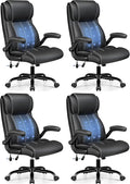 BESTFAIR Ergonomic Office Chair - Desk Computer Chair, Leather High Back Executive Chairs with Adjustable Lumbar Support & Flip Up Arms, Black 4 Pack