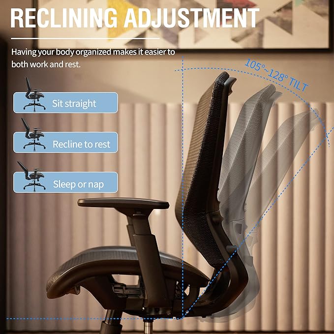 ELABEST Ergonomic Mesh Office Chair Computer Desk Chair, BIFMA 5.1 Certified Commercial Task Chair | Adjustable Lumbar Support & Armrests,Comfort Wide Seat,Swivel Home Office Chair(Black)
