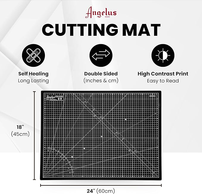 Angelus Self-Healing Cutting Mat, Double Sided, Non-Slip, Durable, Scratch-Resistant Rotary Cutting Board for Leather, Craft, Fabric, Quilting, Sewing, Scrapbooking Projects (18" x 24")