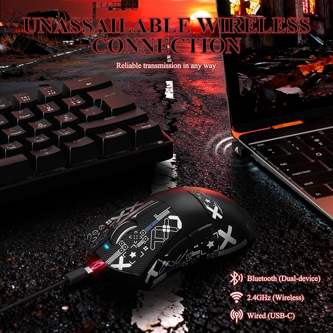 MAMBASNAKE Attack Shark V3 PRO 62g Superlight Wireless Gaming Mouse,RGB Charging Dock,BK52820 Tri-Mode BT/2.4G Wireless/Wired Mouse with Grip Tape,25000DPI,5 Programmable Buttons for Pc/Mac,Black PRO