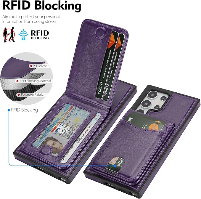 SkyEagle Compatible with Magsafe 2 in 1 Detachable Samsung Galaxy S25 Ultra Wallet Case with Card Holder,Women Men Magnetic PU Leather RFID Blocking Flip Kickstand Credit Slots,Purple