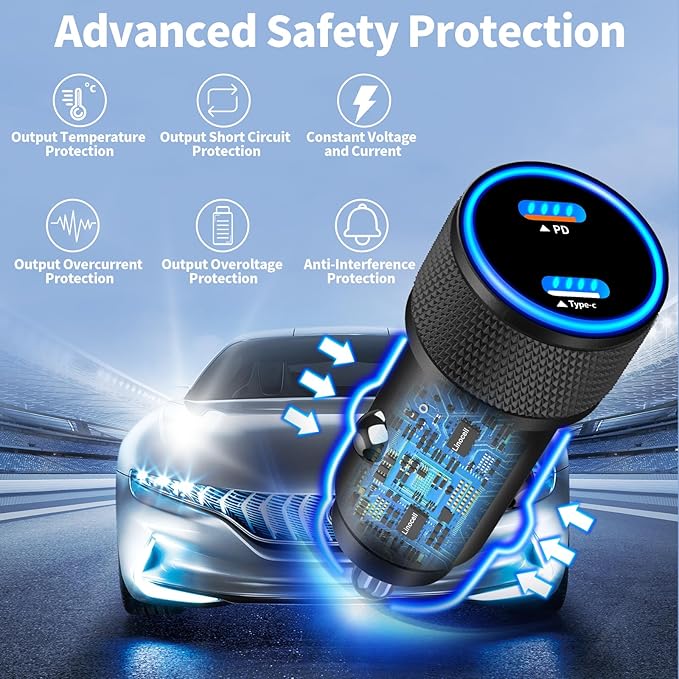 Linocell [Apple MFi Certified] iPhone 17 Car Charger, 90W USB C Car Charger Dual PD Power Cigarette Lighter Adapter with 2Pack Type C Braided Cable for iPhone 17/17 Pro Max/16/15/Galaxy S26/S25/Pixel
