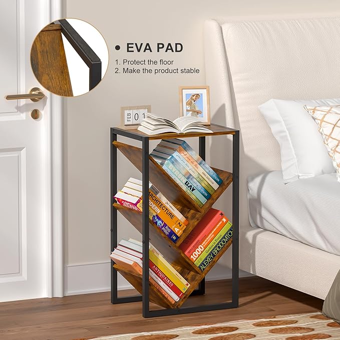 Small Bookcase - 5 Tier Tree Bookshelf with EVA Pads, Book Shelf for Small Spaces Bookshelves End Side Table Wooden Book Storage Organizer for Hardcover Books Bedroom Living Room, Patent Pending