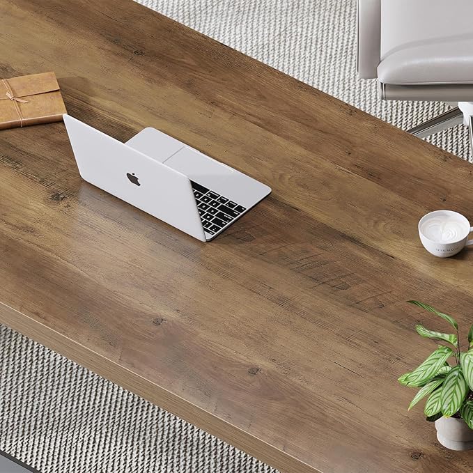 LVB Long Computer Desk, Big Industrial Home Office Desk, Large Metal Wood Writing Study Computer Table for Bedroom, Modern Executive Simple Gaming Work Desk for Student, Rustic Oak, 60 in