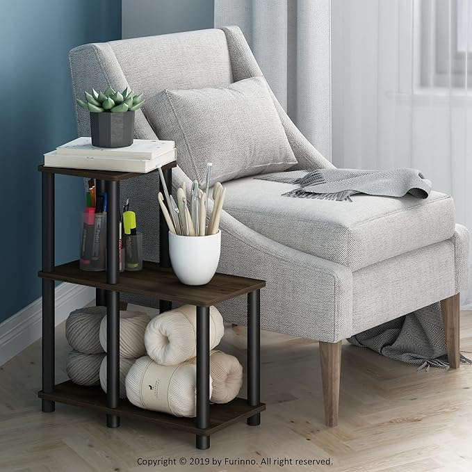 Furinno Wire 3-Tier Industrial Style Metal Frame Bookcase, Display Shelf, 47 Wide, Walnut Cove
