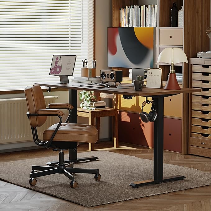 Agilestic Electric Standing Desk, 60 x 24 Inches Height Adjustable Desk, Sit Stand up for Work Office Home, Ergonomic Rising Computer Table with Memory Preset, Dark Walnut
