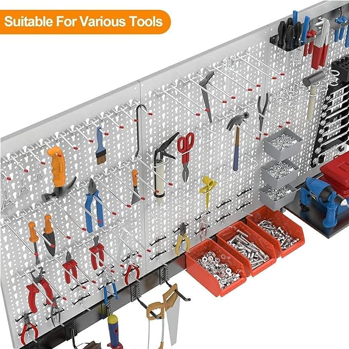 TORACK 109 PCS Pegboard Wall Organizer 4 ft. Garage Metal Pegboard Utility Tool Storage Kit w/Toolboard Hooks & Pegboard Hooks Accessories, Wall Mounted Storage Bins & Shelf