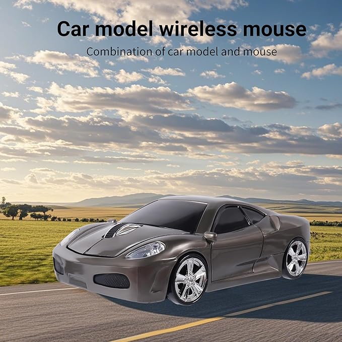 elec Space Wireless Mouse 2.4GHz Cool Sport Car Shape Wireless Mouse Optical Cordless Mice with USB Receiver for PC Laptop Computer 1600 DPI 3 Buttons (Gray)
