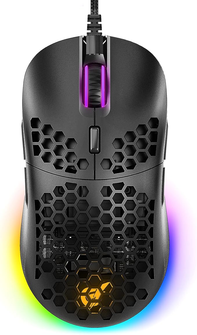 GUNMJO Gram DIY Honeycomb Shell Wired RGB Gaming Mouse, PC Gaming Mouse with 9 Buttons and Up to 10,000 DPI, Computer Mice for PC Gaming, Black Color