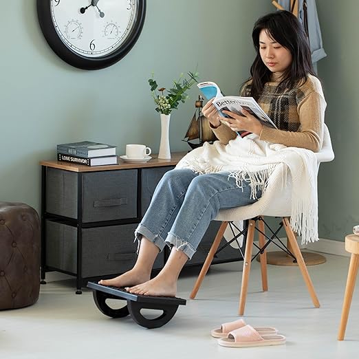 Black Rocking Footrest Massage Under Desk with Soothing Massage Points and Rollers, Swinging Foot Stool Support