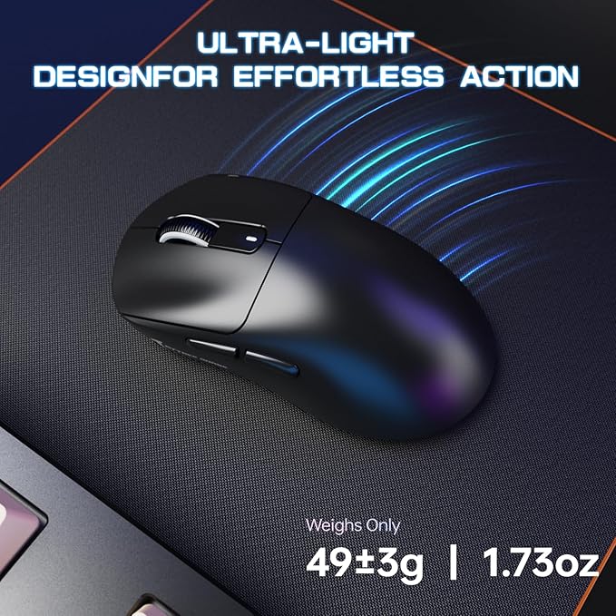 ATTACK SHARK X3MAX Wireless Gaming Mouse,PixArt PAW3950 Gaming Sensor,Up to 42K DPI,100 Million Micro,49g Lightweight Tri-Mode(BT5.2/2.4Ghz/Wired) Mice with Coiled Cable-Black