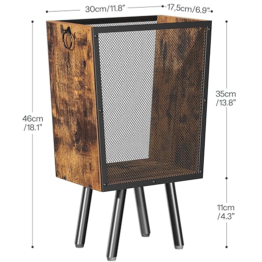 HOOBRO Trash Can, 4.5 Gallon Wastebasket with Pull Rings & Legs, Small Garbage Can for Office, Bedroom, Under Desk, Rustic Brown and Black, BF07LJ01