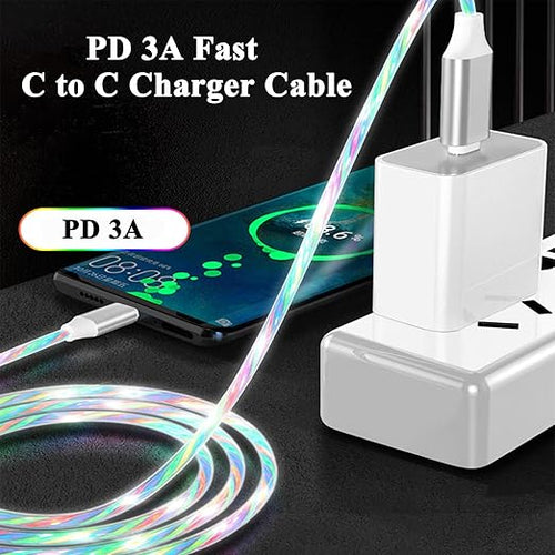 2 Packs USB C to USB C Cable 3A Light Up C to C Cable LED C to Type C Fast Charging Cord for Samsung Galaxy S23 S22 S21 S20 Ultra, i-Phone 15 Pro Max Plus, iPad mini Pro Air(3.3FT,Colorful&Purple)