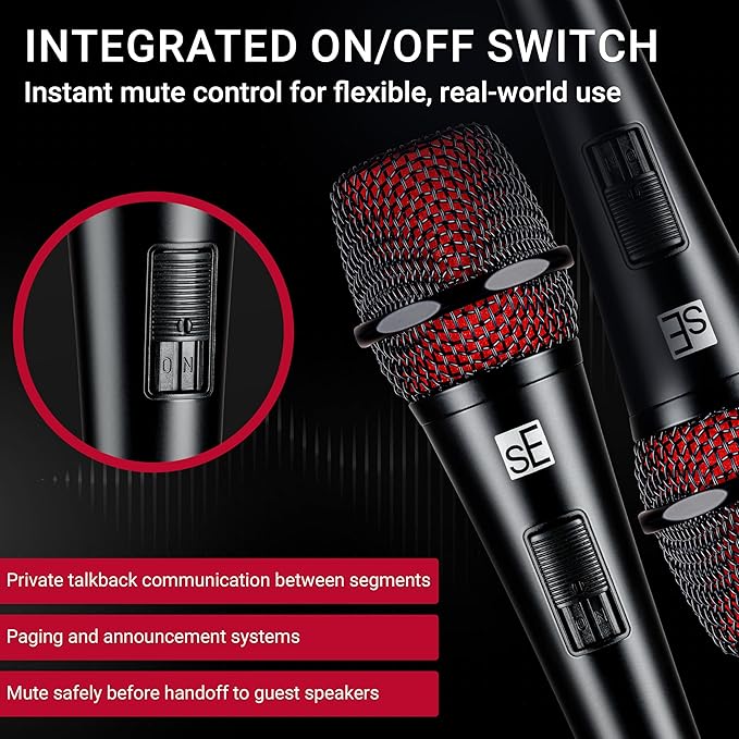 SE ELECTRONICS V2 Switch Dynamic Microphone for Singing, Speech, Instruments & Studio Recording - Supercardioid XLR Handheld Vocal Microphone with an On/Off Switch & Rugged All-Metal Housing