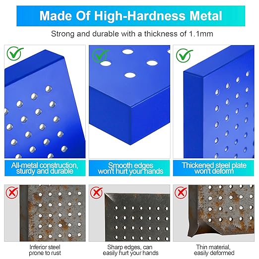 Metal Pegboard Panels 4 Pack, 24" x 12" Heavy Duty Rust-Proof Wall Organizer, Sturdy Steel Storage Board for Garage, Workshop & Craft Room, Blue