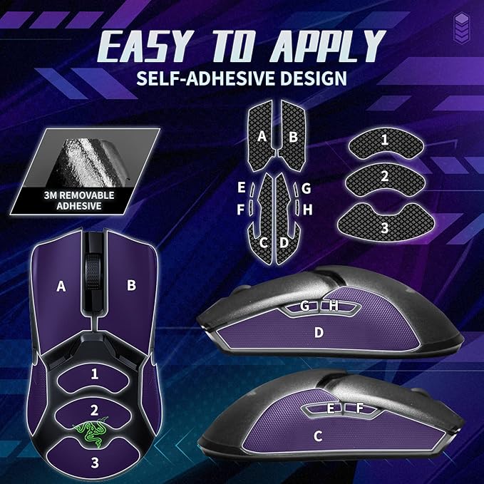 TALONGAMES Mouse Anti Slip Grip Tape Compatible with Razer Viper/Viper Ultimate Gaming Mouse, Palm Sweat Absorption, Thin 0.5mm,Cut to Fit, Easy to Apply, Mouse Skin