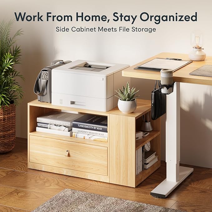 FLEXISPOT H7 CAB Computer Workstation Storage Cabinet, Modular Under Desk File Pedestal, Mobile Office Drawer Cabinet for Standing Desk Setup, Home Office Organization System(Maple)