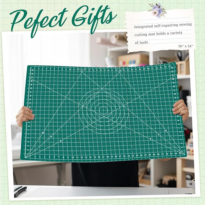 Teenyyou 24" x 36" Self Healing Folding Cutting Mat with Grid for Quilting, Sewing, Craft Hobby Board Sewing Cutting Mat for Quilting, Leather, Fabric, Crafting, Scrapbooking, Art, Clay, Green