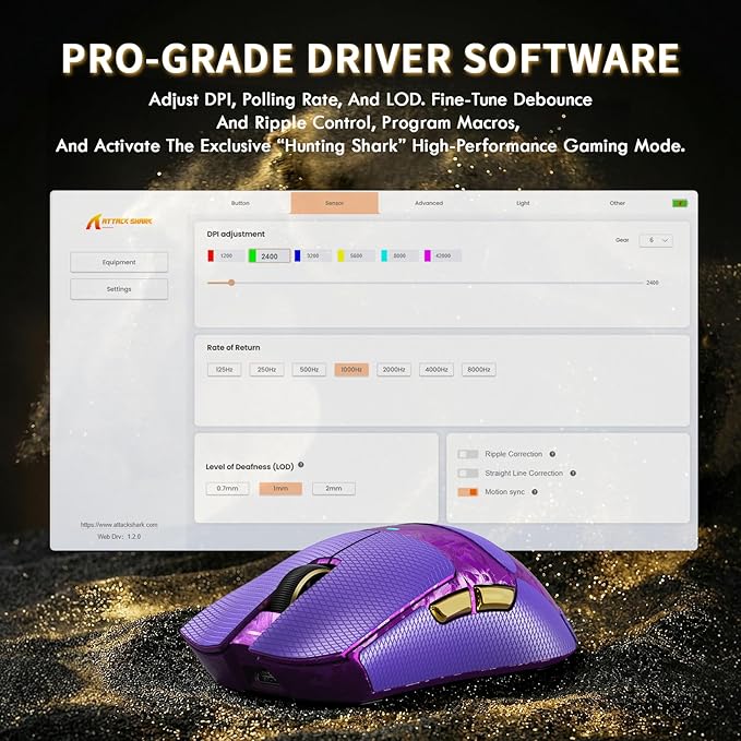 ATTACK SHARK X11 Ultra Carbon Fiber Wireless Esports Gaming Mouse,8k Polling,PAW3950MAX Sensor,63g Ultra-Ligh Ergonomic Gaming Mice,2.4Ghz/BT/Wired,with RGB Coiled Cable-Metallic Purple&Griptape