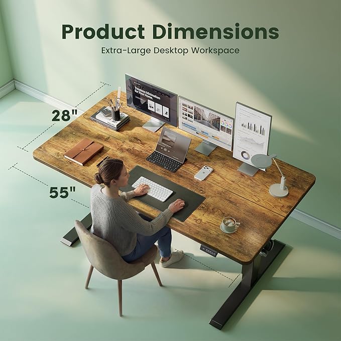 CubiCubi Electric Standing Desk Height Adjustable, 55.1 x 27.6 Inches Home Office Computer Desk, Sit to Stand Up with Memory Presets, Rustic Brown