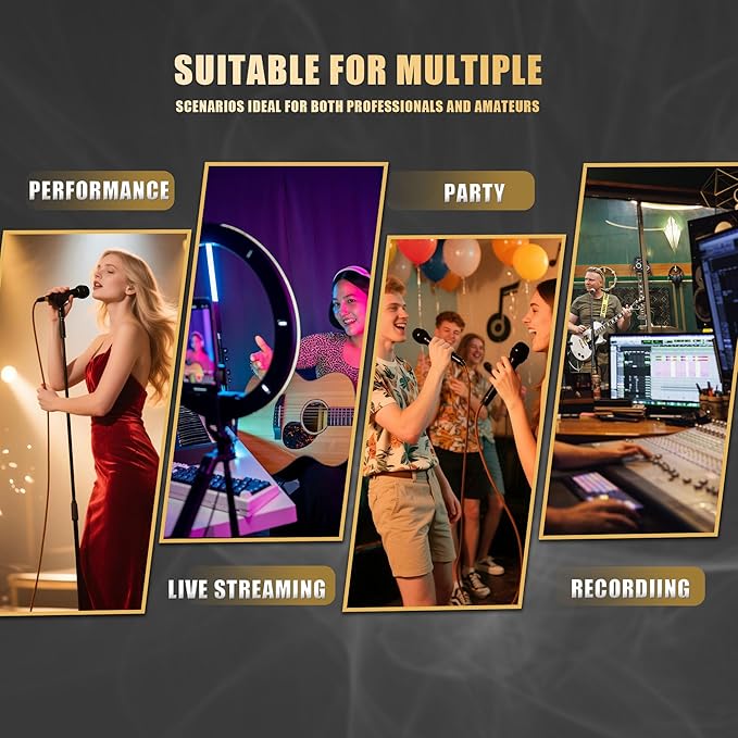 Professional Dynamic Microphone for Singing Karaoke Microphone with 16ft XLR to 1/4'' Audio Cable, Vocal Handheld Mic for Podcast Mixer Amplifier PA System