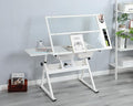GDFStudio Height & Angle Adjustable Drafting Table with Stool, Tempered Glass Art Craft Desk with 2 Metal Storage Drawers, Diamond Painting Drawing Table Workstation for Home Office Studio, White