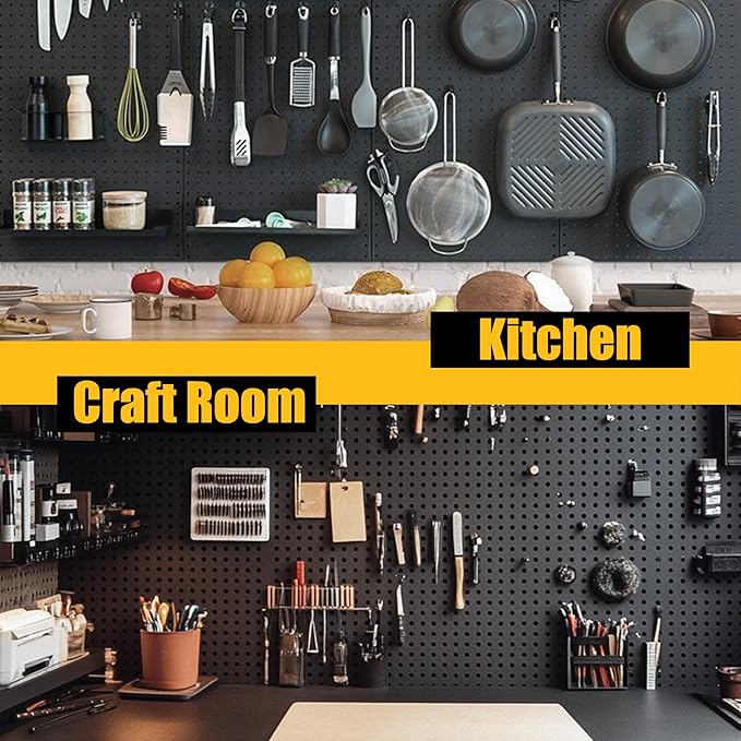 Spampur Peg Board, 4 Pack Metal Pegboard Panels Black Pegboards Wall Organizer, Tools Pegboard Storage System for Workbench, Garage Tool Storage, Office Organization, Wall Home, Craft Room
