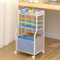 5-Tier Rolling File Cart with Lockable Wheels, Mobile Desk File Organizer Hanging File Folders Paper Letter Sliding Trays, White Wood & Mesh Hanging Folder Drawer Organization for Office, Home, School
