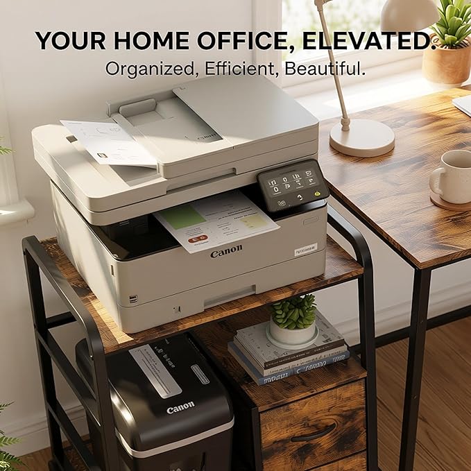 Printer Stand Featuring Fabric Drawers, Under Desk Host Computer Cabinet and Shredder Shelf, Heavy Duty Printer Stand with Storage Workstation Organization Printer Table for Home Office