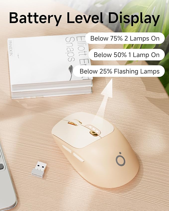 SEUNKWANG EWEADN Q5 Wireless Mouse, Bluetooth & 2.4G Quiet Computer Mouses with Battery Level Display, 1600 DPI, Ergonomic Office Mouse, 6 Button Portable Cute Computer Mouse for Laptop/PC/Mac - Pink