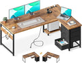 AODK L Shaped Gaming Desk with 4 Drawers, 61" Reversible Home Office Desks with Power Outlets, L Shaped Computer Desk with USB Charging Port and Host Stand, Corner Desk, Easy to Assemble, Vintage