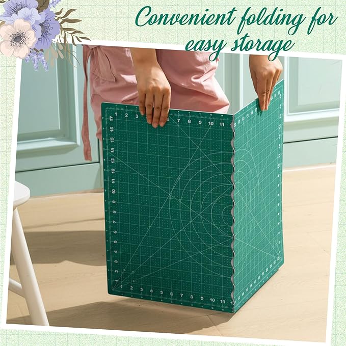 Teenyyou 18" x 24" Self Healing Folding Cutting Mat with Grid for Quilting, Sewing, Craft Hobby Board Sewing Cutting Mat for Quilting, Leather, Fabric, Crafting, Scrapbooking, Art, Clay, Green