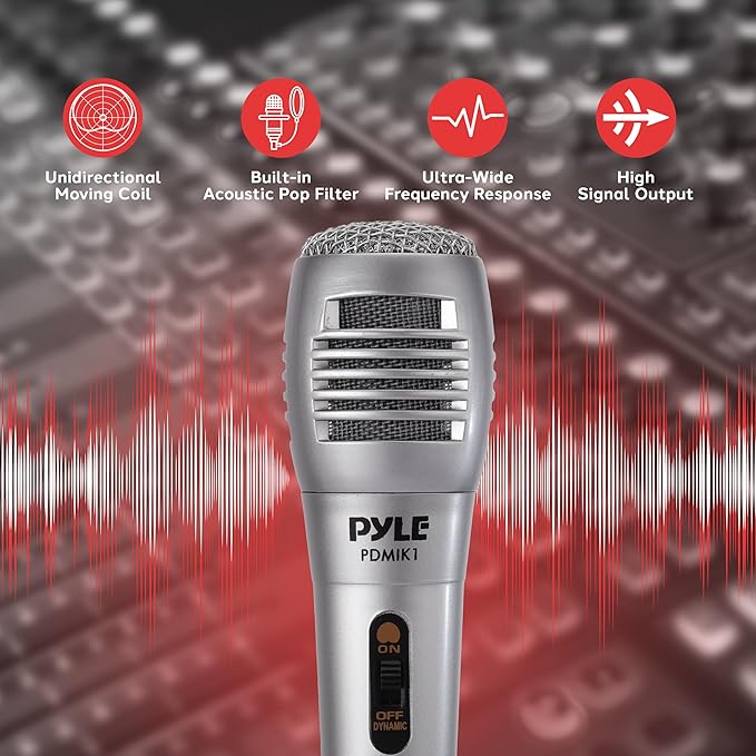 Pyle Professional Dynamic Microphone - 4-Pack Unidirectional Handheld Mic with Built-in Pop Filter, High Signal Output, 6.5 ft. XLR Audio Cable, Ideal for Stage, Karaoke & Studio Performances