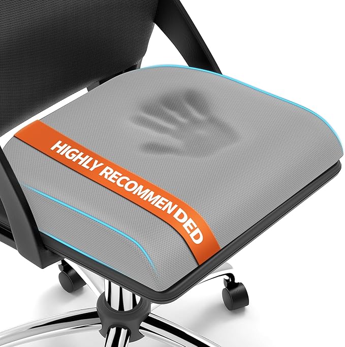 TranquilRelax XLarge Seat Cushion, Memory Foam Cushion for Long Sitting Hours on Office Chair, Home & Car, Non-Slip Chair Pad for Relieving Back & Sciatica & Hip & Coccyx Pain (Light Grey)