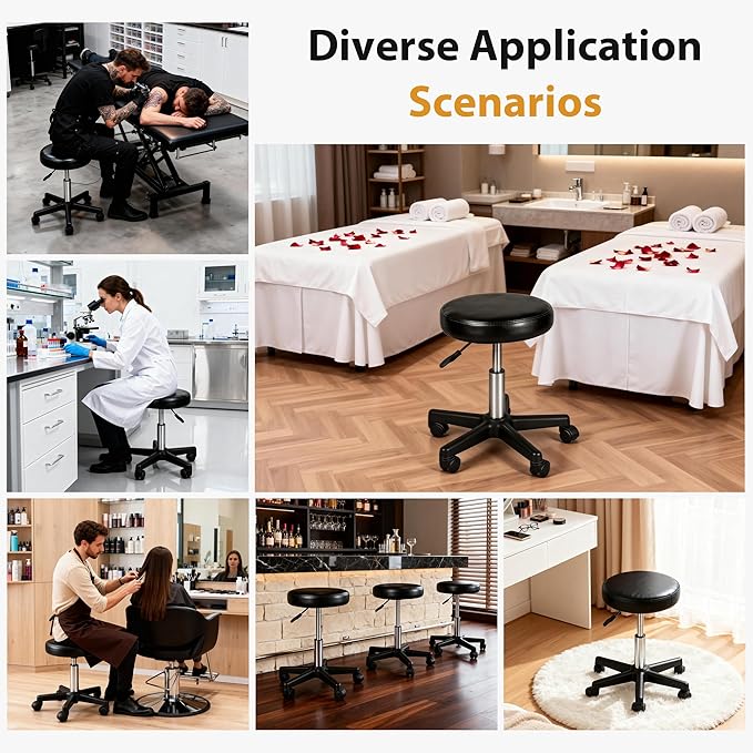 Nova Microdermabrasion Rolling Stool with Wheels Swivel Salon Stool Adjustable Drafting Tattoo Office Chair for Massage Bar Kitchen Spa Shop with Thick Cushion