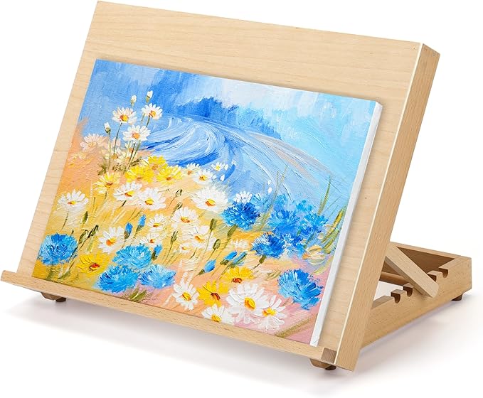 Adjustable Wood Tabletop Easels for Painting and Drawing Supplies - Portable Drafting Table & Art Stand, 5-Position Desk Easel with Smooth Art Board for Studio Sketching (16.5" x 12.5")