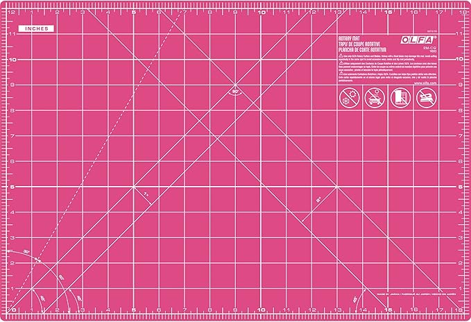OLFA 12" x 18" Self Healing Rotary Cutting Mat (RM-CG/PIK) - Double Sided 12x18 Inch Cutting Mat with Grid for Fabric, Sewing, Quilting, & Crafts, Designed for Use with Rotary Cutters (Pink)