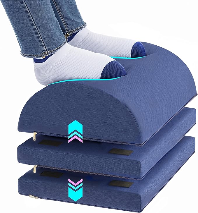 Foot Rest Under Desk at Work for Office Use with 3 Adjustable Heights, Foot Stool Office Footrests Back & Hip Pain Relief Not Easy to Sweat, Easy to Clean