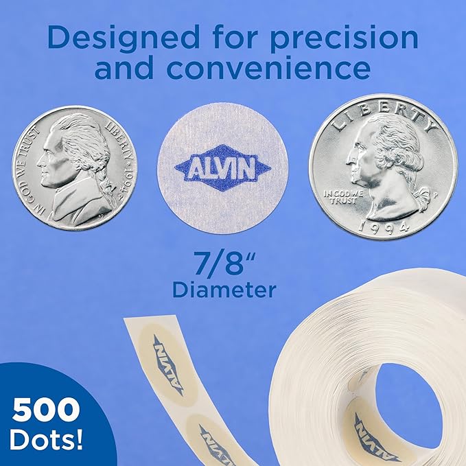Alvin Drafting Dots – 500 Pre-Cut 7/8” Dots, Low-Tack Adhesive, Clean Removal, Easy Dispenser Box – Ideal for Drafting, Tracing, and Art Projects - 3 Pack