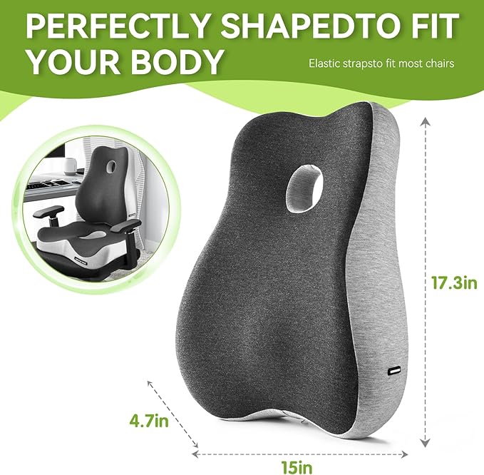 Seat Cushion & Lumbar Support Pillow Set for Office Chair,and Tailbone Discomfort with Lumbar Support Pillow and Seat Cushion - Perfect for Home, and Gaming Chairs Chair Cushion(Light Gray)