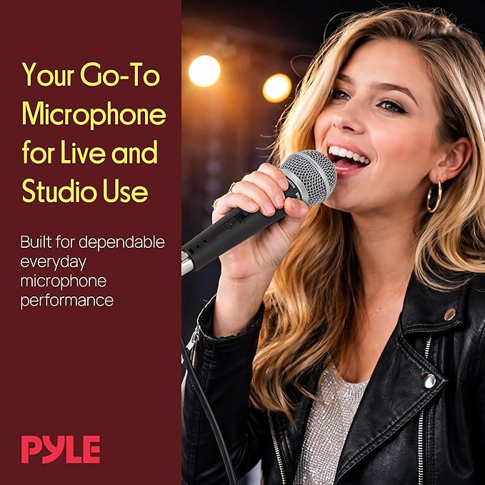 Pyle Professional Dynamic Vocal Microphone - Moving Coil Cardioid Unidirectional Handheld Mic with ON/Off Switch, Includes 15ft XLR to 1/4'' Cable, Set of 2