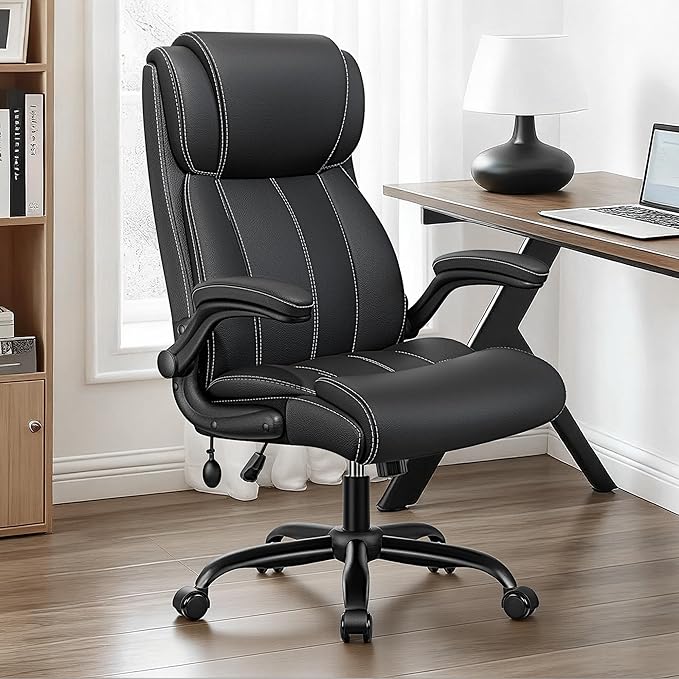 BESTFAIR Ergonomic Office Chair - Desk Computer Chair, Leather High Back Executive Chairs with Adjustable Lumbar Support & Flip Up Arms, Black 4 Pack