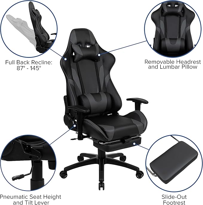 Flash Furniture Red Gaming Desk with Cup Holder/Headphone Hook & Gray Reclining Gaming Chair with Footrest