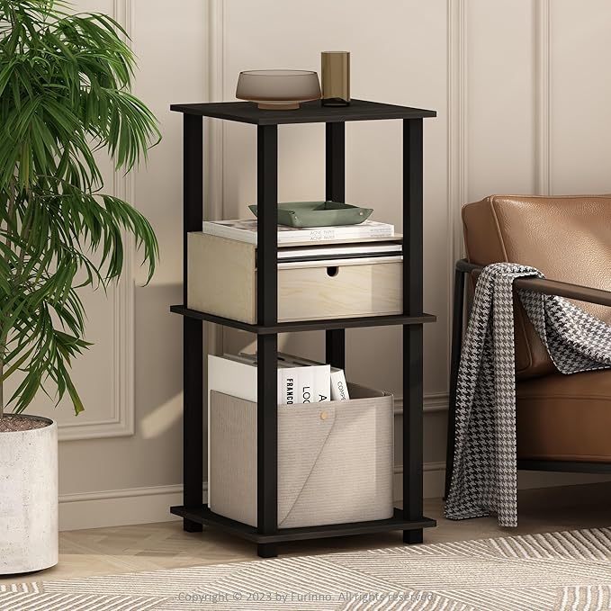 Furinno Turn-N-Tube 2-Pack Book Shelf, 2-Tier Bookshelf with Open Shelf, Toolless Stackable Bookcase, 15.6 x 15.6 x 19.6, for Home Office, Living Room, Bedroom, Espresso/Black
