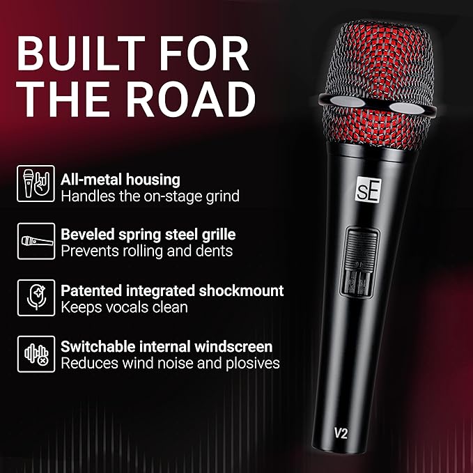 SE ELECTRONICS V2 Switch Dynamic Microphone for Singing, Speech, Instruments & Studio Recording - Supercardioid XLR Handheld Vocal Microphone with an On/Off Switch & Rugged All-Metal Housing