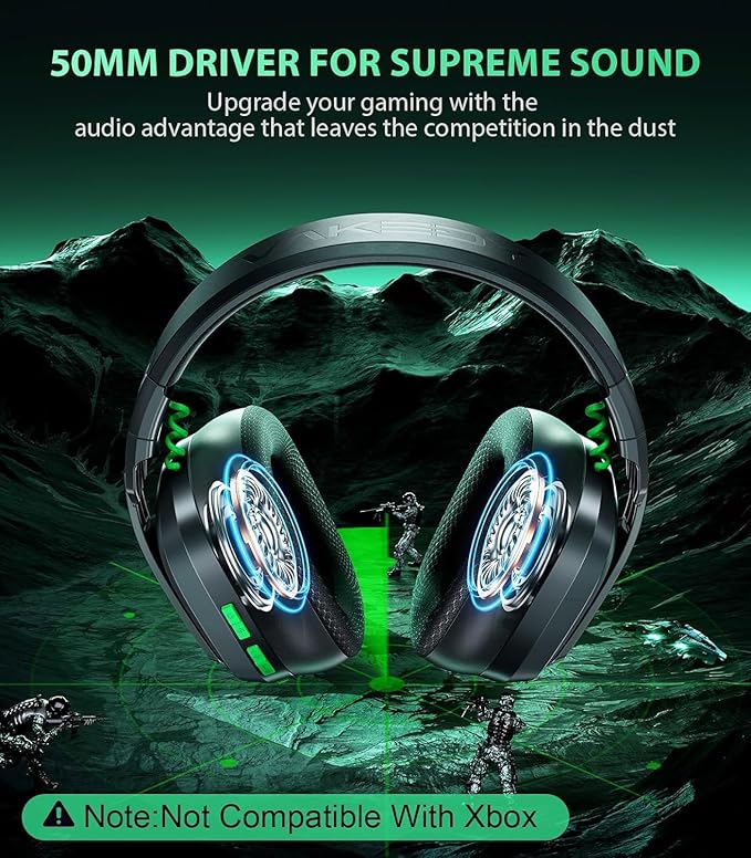 Vakedy HW11 Wireless Gaming Headset for PS5,PS4,PS4 Pro, Switch,Mac,Bluetooth 5.3 Gaming Headphones with Noise Canceling Mic,Gamer Headphones for PC,50Hr Battery (Black)